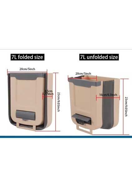 Katlanabilir Tezgah Altı Kapak Askılı 7Lt Bej (Brown) Karavan Çöp Kovası