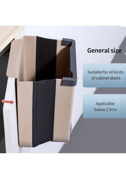 Katlanabilir Tezgah Altı Kapak Askılı 7Lt Bej (Brown) Karavan Çöp Kovası
