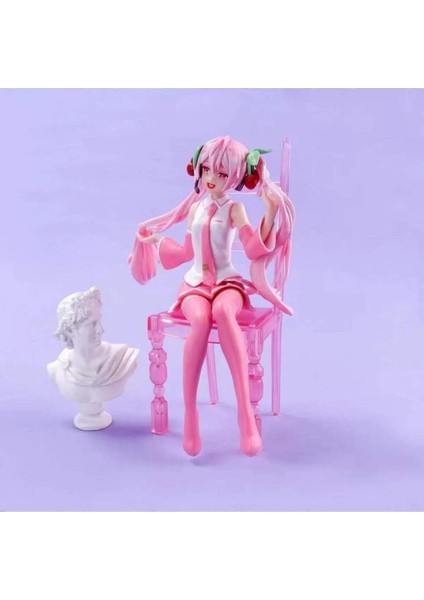 Hatsune Miku Kawaiii Sakura Kız Sandalyede Oturan Figür Modeli 15 cm