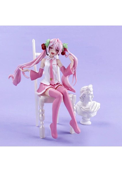 Hatsune Miku Kawaiii Sakura Kız Sandalyede Oturan Figür Modeli 15 cm