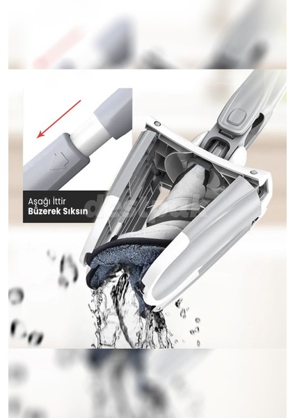 Kendinden Sıkmalı Mop Seti, Yedek Bez Hediyeli, Beyaz-Gri, Kenar ve Köşe Temizliği fırsatları