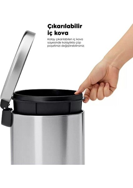 12 Lt Amortisörlü Ahşap Kapak Siyah Çöp Kovası (Banyo - Mutfak - Tuvalet - Balkon)