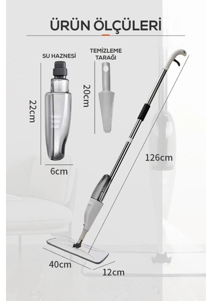 Tekno Trust 3+1 Yedek Parçalı ,profesyonel Su Hazneli Püskürtmeli Sprey Mop BIMA-6168