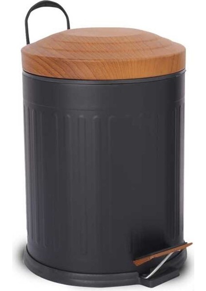 5 Lt Ahşap Kapak Vintage Serisi Amortisörlü Siyah Çöp Kovası (Banyo - Mutfak - Tuvalet - Balkon)