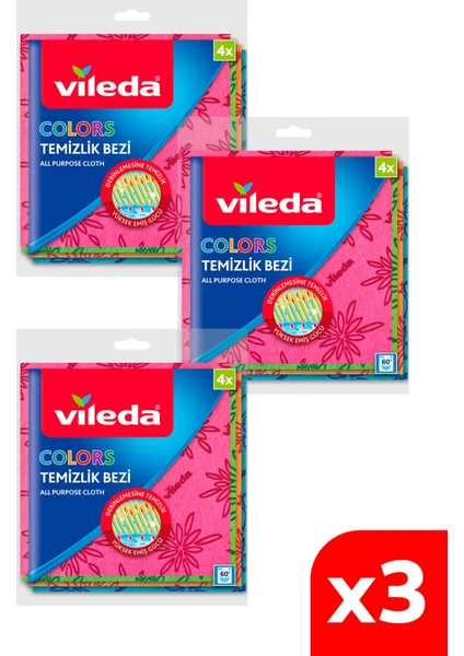 3 Paket 4 Lü Colors Renkli Mutfak Bezi