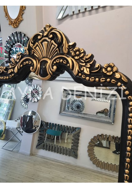 Princess Black Gold Model Siyah Altın Renk Dekoratif Ayaklı Boy Aynası