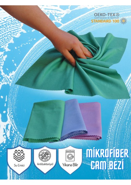 Mikrofiber 3'lü Su Emici Iz Bırakmayan Antiyel Cam Temizlik Bezi Seti 40X60