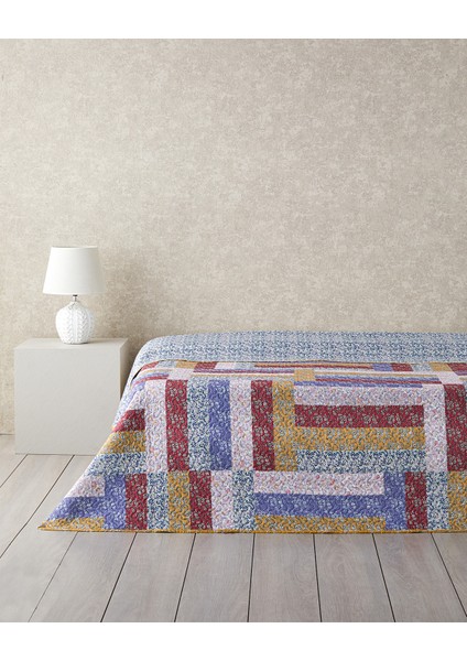 Log Cabin Patchwork Tek Kişilik Çok Amaçlı Örtü Pembe