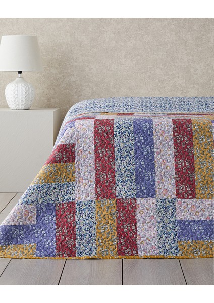 Log Cabin Patchwork Tek Kişilik Çok Amaçlı Örtü Pembe