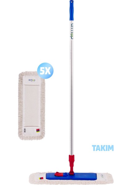 Tekno Trust Yüzey Temizliği Nemli Mop Kuruluma Seti Mop Aparatı Alüminyum Sap 140 cm ve 5 Adet Nemli Mop 50 cm