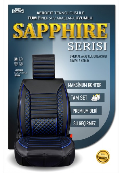 hyundai I10 Lüx Deri Oto Koltuk Kılıfı Ön Arka Takım Elit Serisi Siyah Mavi fiyatları