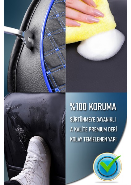 hyundai I10 Lüx Deri Oto Koltuk Kılıfı Ön Arka Takım Elit Serisi Siyah Mavi fırsatları