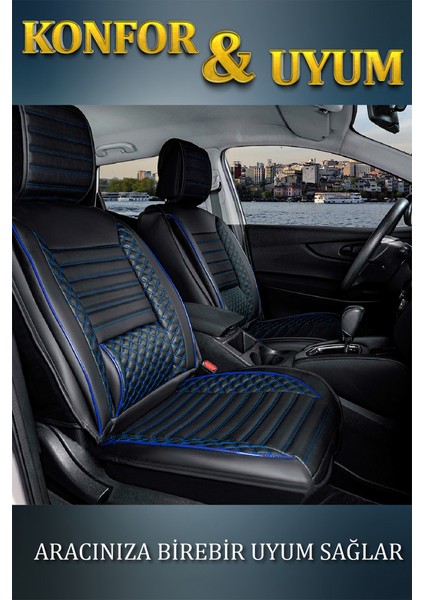 Fiat Egea Stw Lüx Deri Oto Koltuk Kılıfı Ön Arka Takım Elit Serisi Siyah Mavi