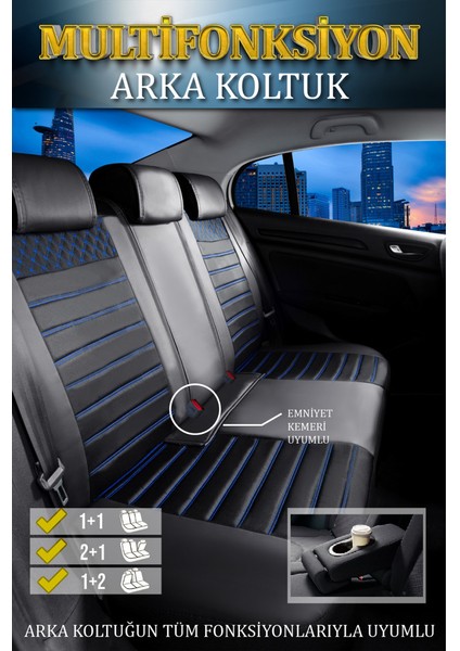 Fiat Egea Stw Lüx Deri Oto Koltuk Kılıfı Ön Arka Takım Elit Serisi Siyah Mavi