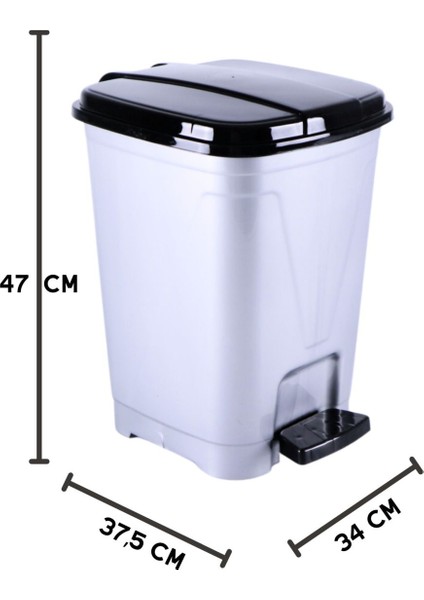30 Litre Gümüş Siyah Kare Pedallı Çöp Kovası - Banyo Ofis Ve Kapı Önü Için Çöp Kovası