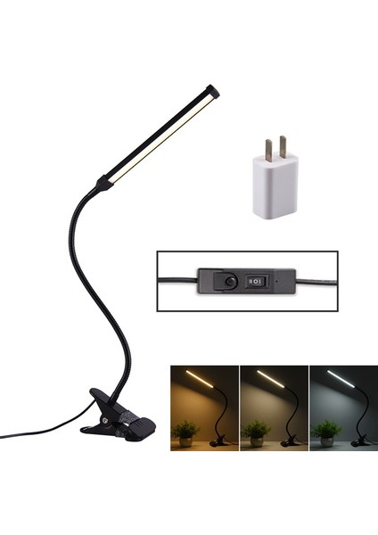 8W Ayarlanabilir Göz Korumalı Masa Lambası, Usb+Güç Fişi Siyah (Yurt Dışından)
