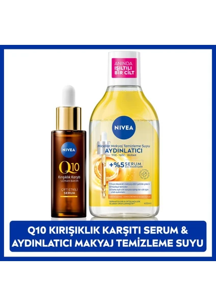 Q10 Çift Etkili Cilt Serum 30ML, Aydınlatıcı Micellar Makyaj Temizleme Suyu 400ML