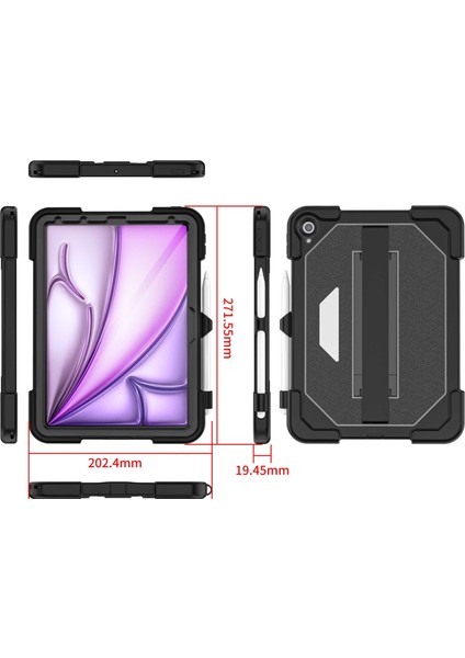 iPad Air 11 2024 / Air 2022 10.9 Siyah Için Tri-Defense Tablet Kılıfı (Yurt Dışından)