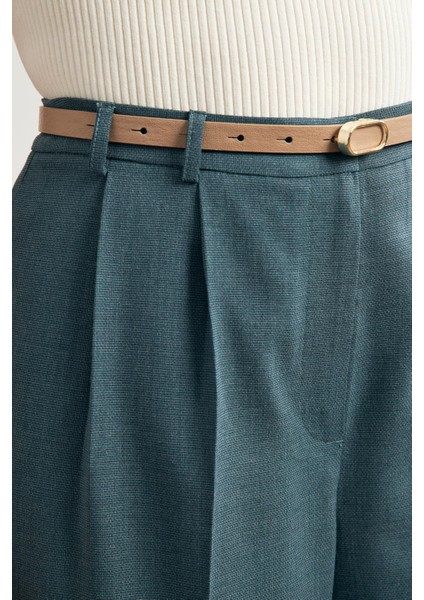 Petrol Kemerli Pile Detaylı Rahat Kesim Pantolon fiyatları