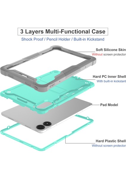 Xiaomi Redmi Pad Pro 12.1 Nane Yeşili + Gri Için Silikon Pc Tablet Kılıfı (Yurt Dışından)