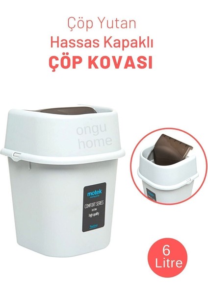 Hassas Kapaklı 6L Plastik Çöp Kutusu, Mutfak Tezgah Üstü, Beyaz fiyatları