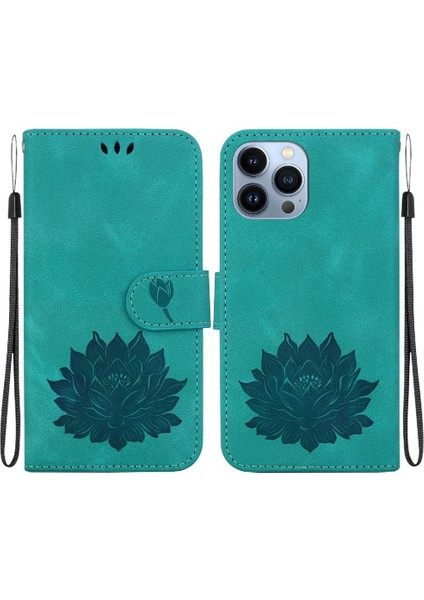IPhone 14 Için Flip Case Pro Kabartma Lotus Çiçek Cüzdan Manyetik (Yurt Dışından)