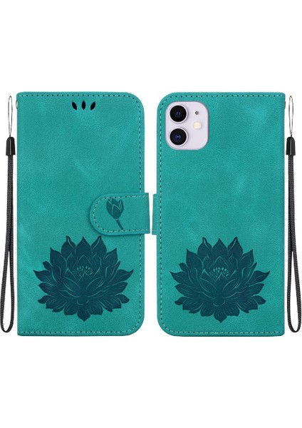 IPhone 11 Için Flip Case Manyetik Kabartma Lotus Çiçek Kickstand Kickstand (Yurt Dışından)