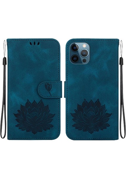 IPhone 12 Için Flip Case Kabartma Lotus Çiçek Kickstand Manyetik Cüzdan (Yurt Dışından)