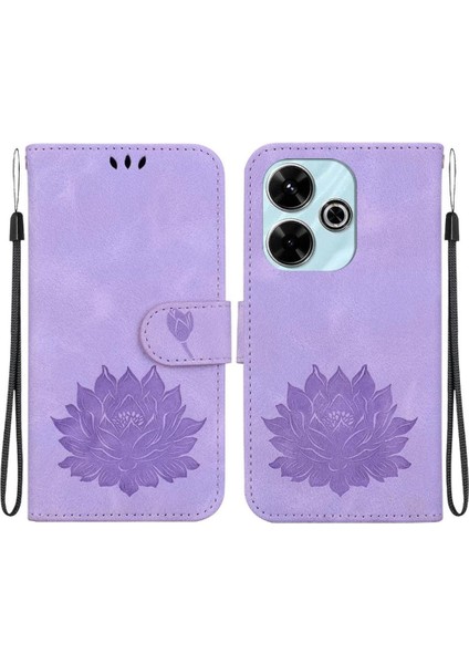 Xiaomi Poco M6 4g Manyetik Kabartma Lotus Çiçek Kickstand Için Flip Case (Yurt Dışından)
