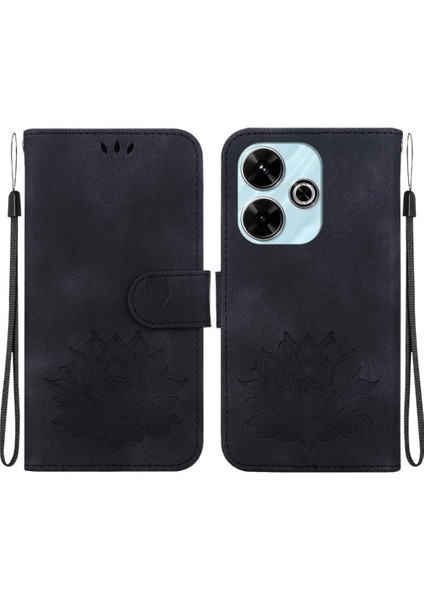 Xiaomi Poco M6 4g Manyetik Kabartma Lotus Çiçek Kickstand Için Flip Case (Yurt Dışından)