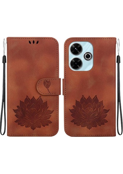 Xiaomi Poco M6 4g Manyetik Kabartma Lotus Çiçek Kickstand Için Flip Case (Yurt Dışından)