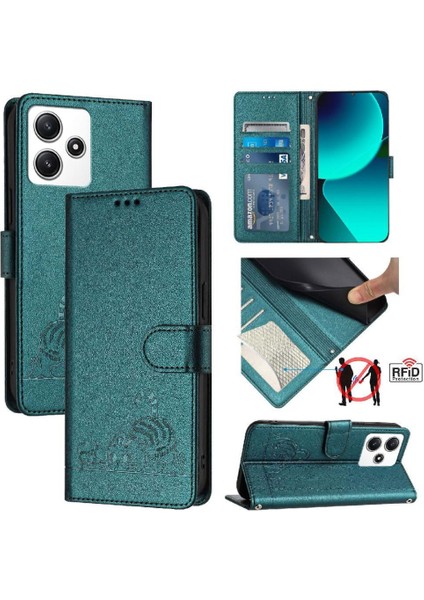 Xiaomi Redmi Için 12 4g Kedi Rfıd Kart Yuvası Tutucu Kickstand Cüzdan (Yurt Dışından)