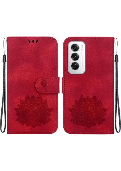 Oppo Oppo 12 5g Kickstand Manyetik Kabartma Lotus Çiçek Için Flip Case (Yurt Dışından)