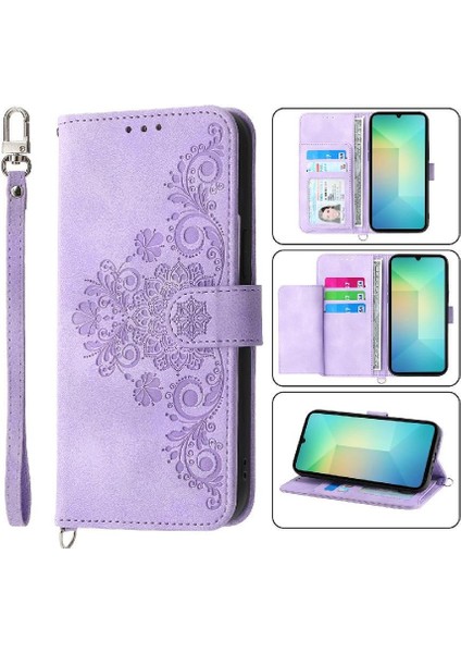 Samsung Galaxy A06 Kabartmalı Bileklik Çoklu Kredi Kartı Için Flip Case (Yurt Dışından)
