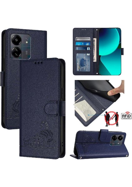 Xiaomi Poco C65 Kedi Rfıd Kart Yuvası Tutucu Kickstand Cüzdan Flip (Yurt Dışından)