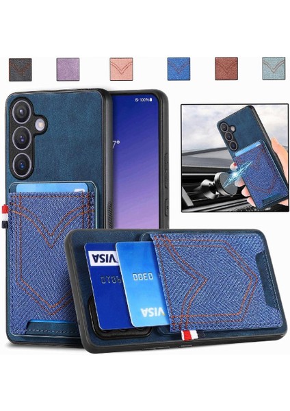 Samsung Galaxy S24 Kot Cep Tasarım Crad Yuvası Manyetik Araba (Yurt Dışından)