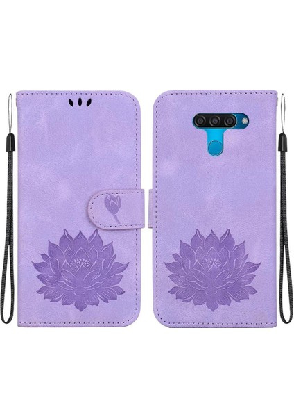 Lg Q60 Kickstand Kabartma Lotus Çiçek Manyetik Cüzdan Için Flip Case (Yurt Dışından)