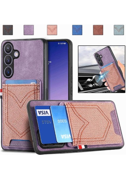 Samsung Galaxy S24 Kot Cep Tasarım Crad Yuvası Manyetik Araba (Yurt Dışından)