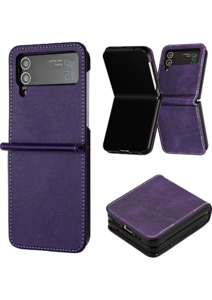 Samsung Galaxy Z Flip Case 3 5g Pu Deri Saf Renk Kickstand (Yurt Dışından)