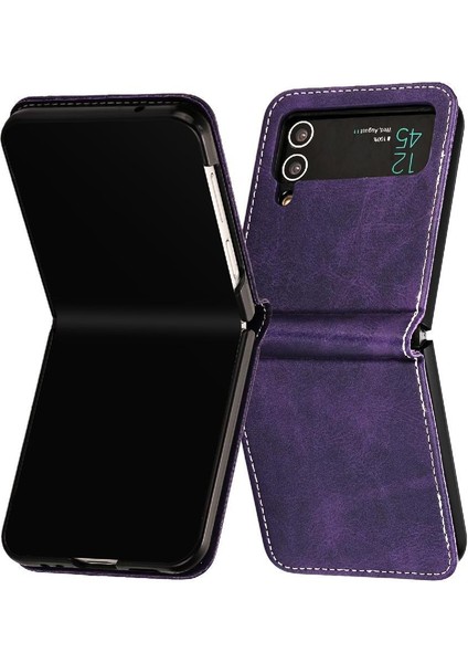 Samsung Galaxy Z Flip Case 3 5g Pu Deri Saf Renk Kickstand (Yurt Dışından)