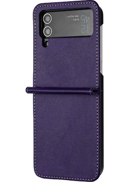 Samsung Galaxy Z Flip Case 3 5g Pu Deri Saf Renk Kickstand (Yurt Dışından)