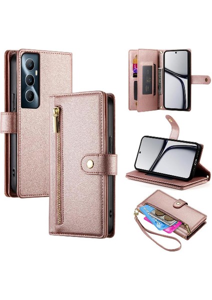 Realme C65 4g Bilek Kayışı Çok Fonksiyonlu Kart Yuvaları Cüzdan Için Flip Case (Yurt Dışından)