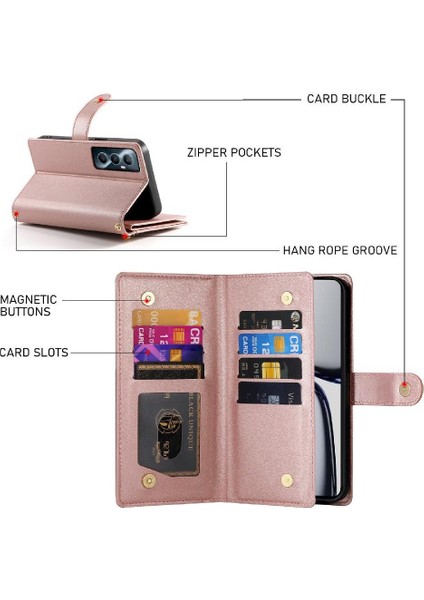 Realme C65 4g Bilek Kayışı Çok Fonksiyonlu Kart Yuvaları Cüzdan Için Flip Case (Yurt Dışından)