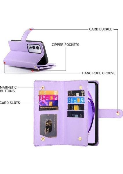Oppo A3 Pro 5g Bilek Kayışı Cüzdan Bölmesi Kickstand Kart Için Flip Case (Yurt Dışından)