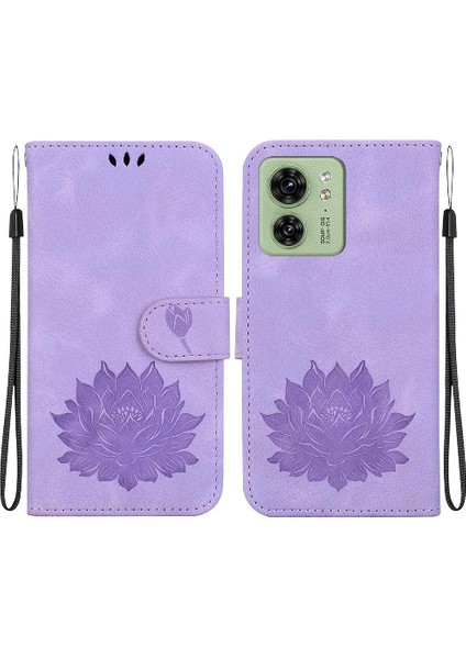 Motorola Kenar 40 Cüzdan Kickstand Kabartma Lotus Çiçek Için Flip Case (Yurt Dışından)