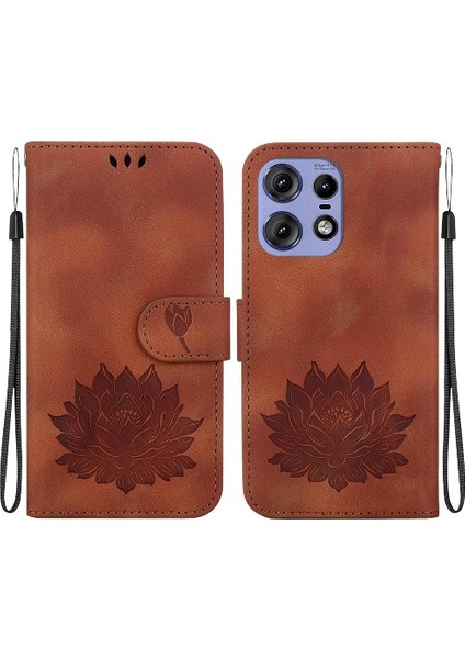 Motorola Kenar 50 Pro Kickstand Kabartma Lotus Çiçek Cüzdan Için Flip Case (Yurt Dışından)