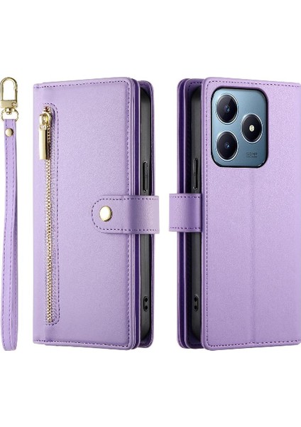 Realme C61 Bilek Kayışı Kickstand Çok Fonksiyonlu Kart Yuvaları Için Flip Case (Yurt Dışından)