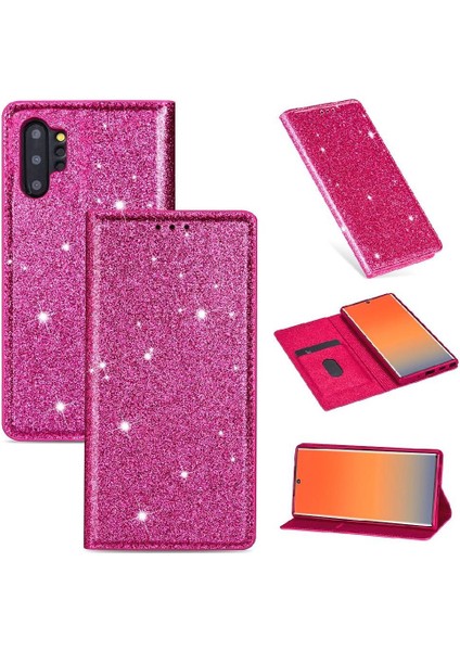 Samsung Galaxy NOTE10 Pu Deri Manyetik Kapatma Için Glitter Flip Case (Yurt Dışından)