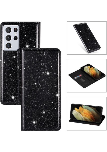 Samsung Galaxy S21 Için Glitter Flip Case Ultra 5g Flip Case Cüzdan Pu (Yurt Dışından)