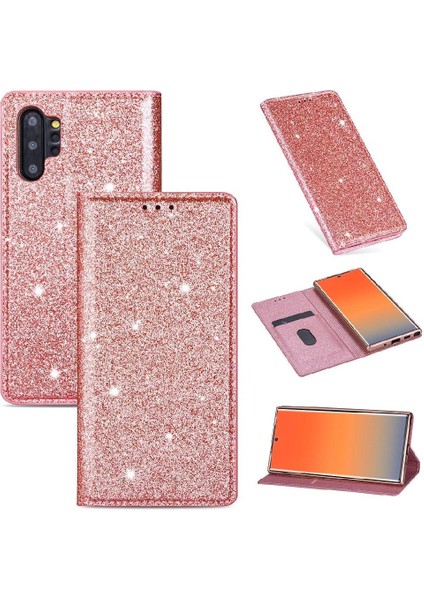 Samsung Galaxy NOTE10 Pu Deri Manyetik Kapatma Için Glitter Flip Case (Yurt Dışından)